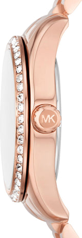 Michael Kors Lexington Three Hand Mother of Pearl Pink Dial Rose Gold Steel Strap Watch For Women - MK7444 Buy Now By Michael Kors