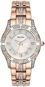 Bulova Crystal Mother of Pearl Dial Rose Gold Steel Strap Watch for Women - 98L197 Buy Now By Bulova
