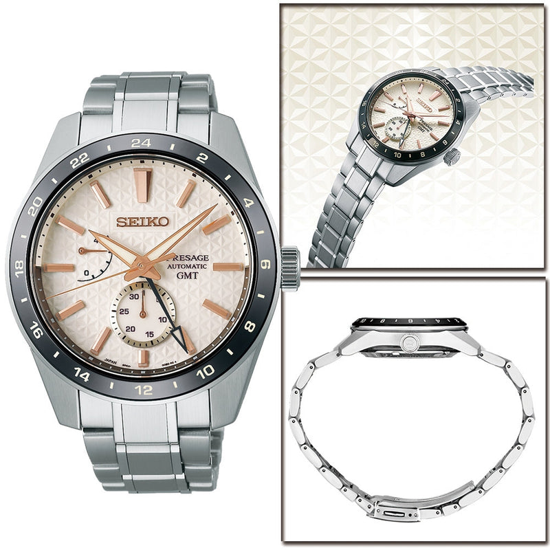 Shop Seiko Presage Sharp Edged Series Automatic GMT Champagne Dial Silver Steel Strap Watch For Men - SPB273J1 in USA