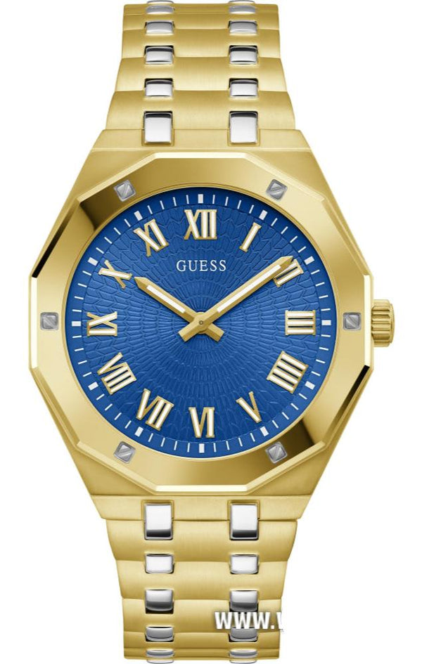 Shop Guess Asset Quartz Blue Dial Gold Steel Strap Watch For Men - GW0575G6 in USA
