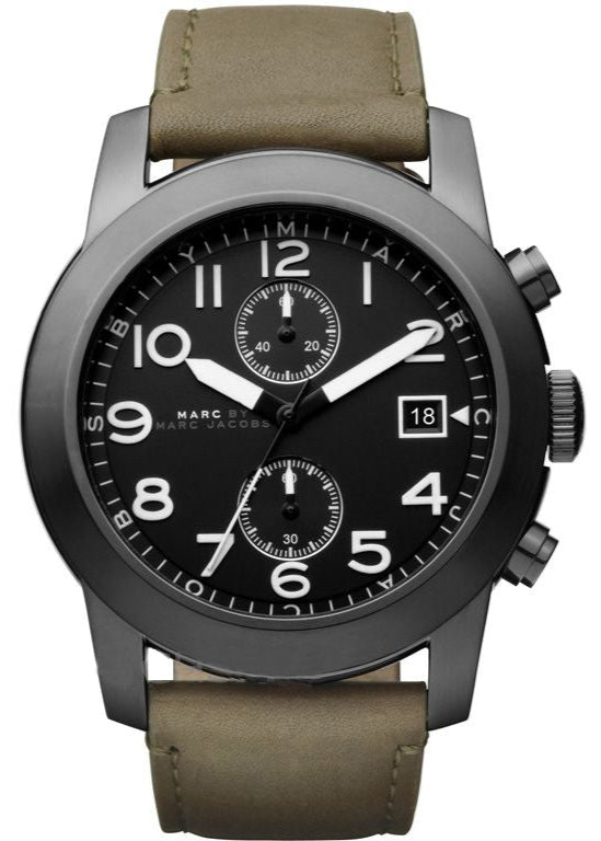Shop Marc Jacobs Larry Chronograph Black Dial Grey Leather Strap Watch for Men - MBM5034 in USA