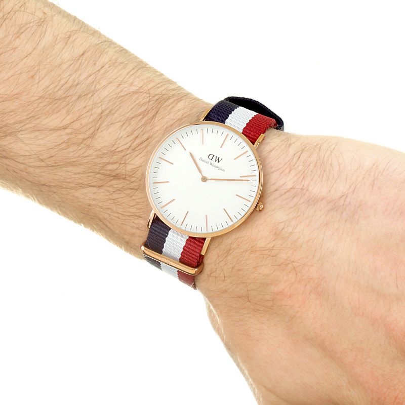 Shop Daniel Wellington Classic Canterbury White Dial Two Tone Nylon Strap Watch For Men - DW00100002 in USA
