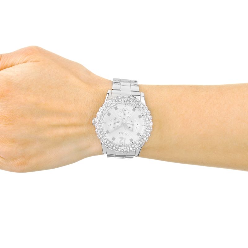 Guess Dazzler Diamonds Silver Dial Silver Steel Strap Watch for Women - W0335L1