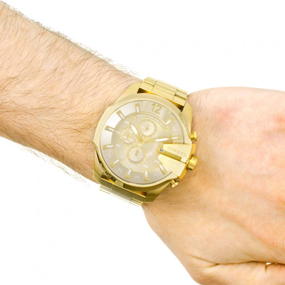 Diesel Mega Chief Chronograph Gold Dial Gold Steel Strap Watch For Men - DZ4360