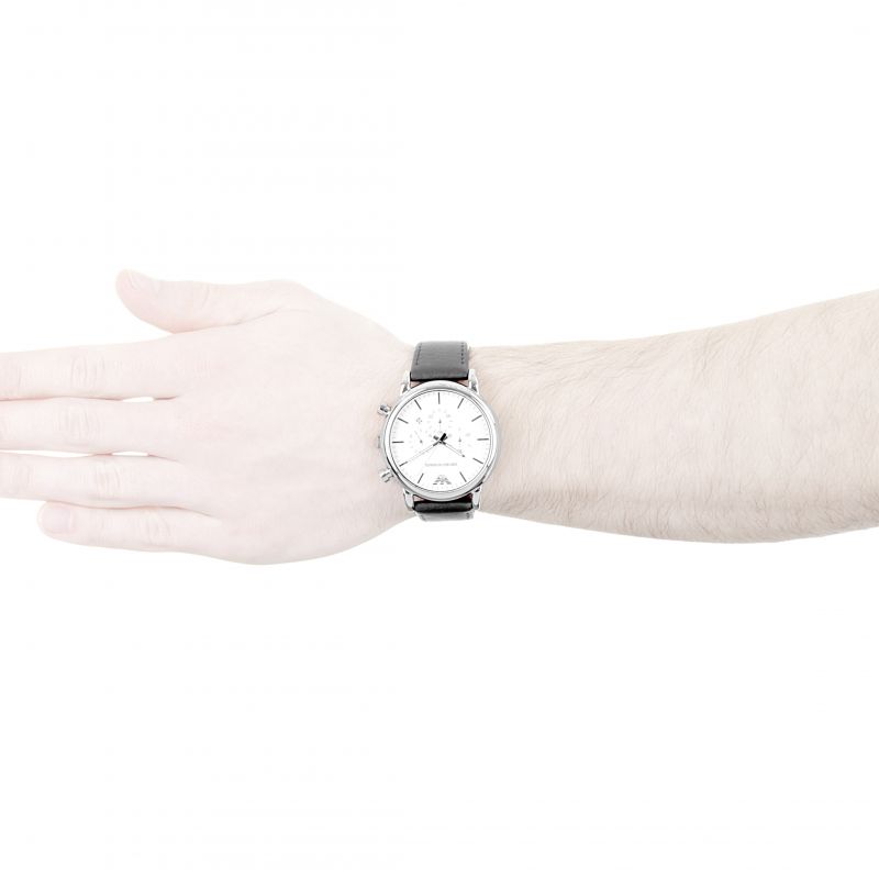 Emporio Armani Classic Quartz Chronograph White Dial Black Leather Strap Watch For Men - AR1807 Buy Now By Emporio Armani