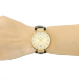 Michael Kors Sawyer Champagne Dial Black Leather Strap Watch for Women - MK2433 Buy Now By Michael Kors