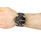 Diesel Mr Daddy 2.0 Black Dial Black Leather Strap Watch For Men - DZ7348