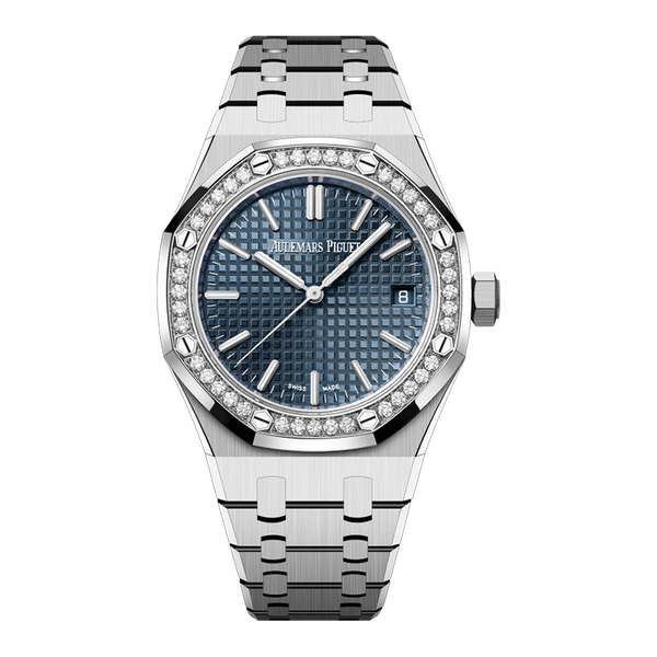 Audemars Piguet Royal Oak 50th Anniversary Diamonds Blue Dial Silver Steel Strap Watch for Men - 15551ST.ZZ.1356ST.02