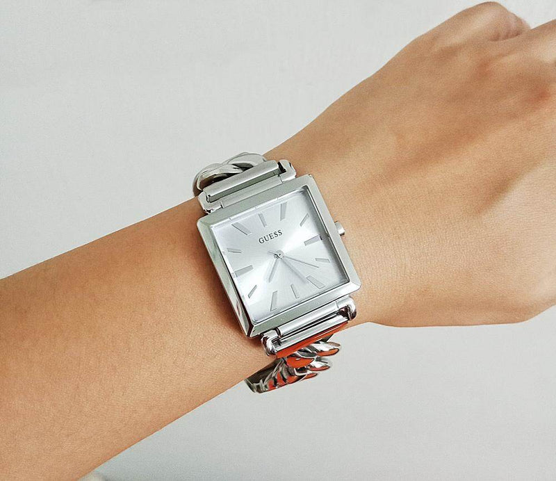 Shop Guess Vanity Diamonds White Dial Silver Steel Strap Watch for Women - W1030L1 in USA