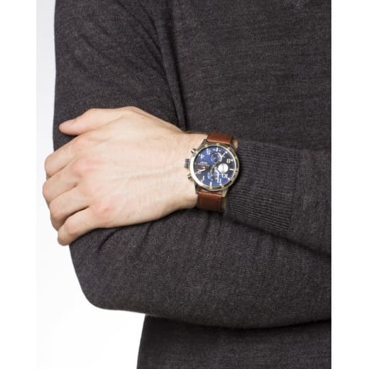 Shop Tommy Hilfiger Sport Multifunction Blue Dial Brown Leather Strap Watch for Men - 1791137 in USA