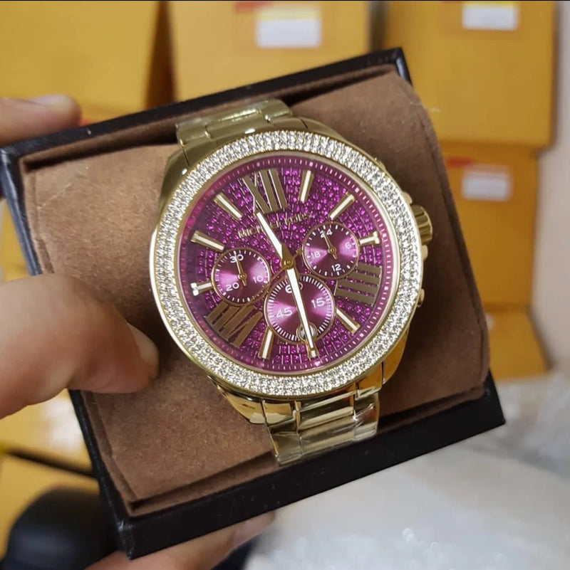 Michael Kors Wren Purple Dial Gold Steel Strap Watch for Women - MK6290 Buy Now By Michael Kors