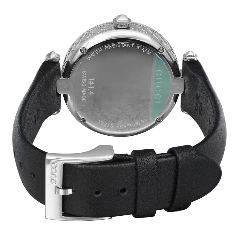 Shop Gucci Diamantissima Diamonds Black Dial Black Leather Strap Watch For Women - YA141403 in USA