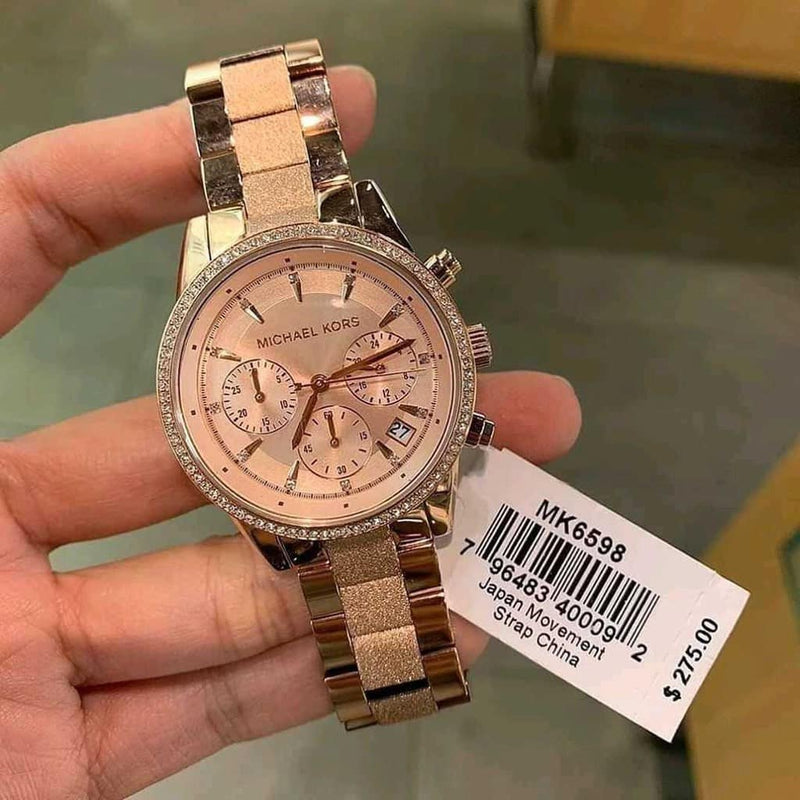 Michael Kors Ritz Chronograph Rose Gold Dial Rose Gold Steel Strap Watch For Women - MK6598 Buy Now By Michael Kors