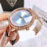 Shop Guess Willow Crystal Blue Dial Rose Gold Mesh Bracelet Watch For Women - W0836L1 in USA