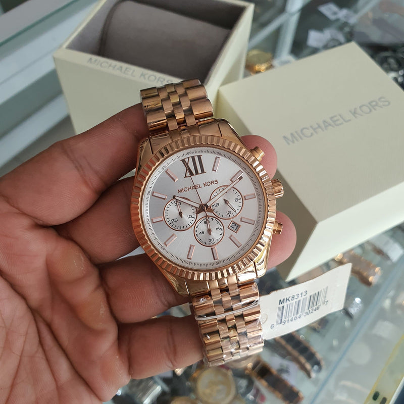 Michael Kors Lexington Chronograph White Dial Rose Gold Steel Strap Watch For Women - MK8313 Buy Now By Michael Kors