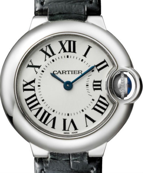 Shop Cartier Ballon Bleu Silver Dial Black Leather Strap Watch for Women - W69018Z4 in USA