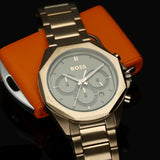 Hugo Boss Classic Chronograph Olive Green Dial Beige Gold Steel Strap Watch For Men - 1514019