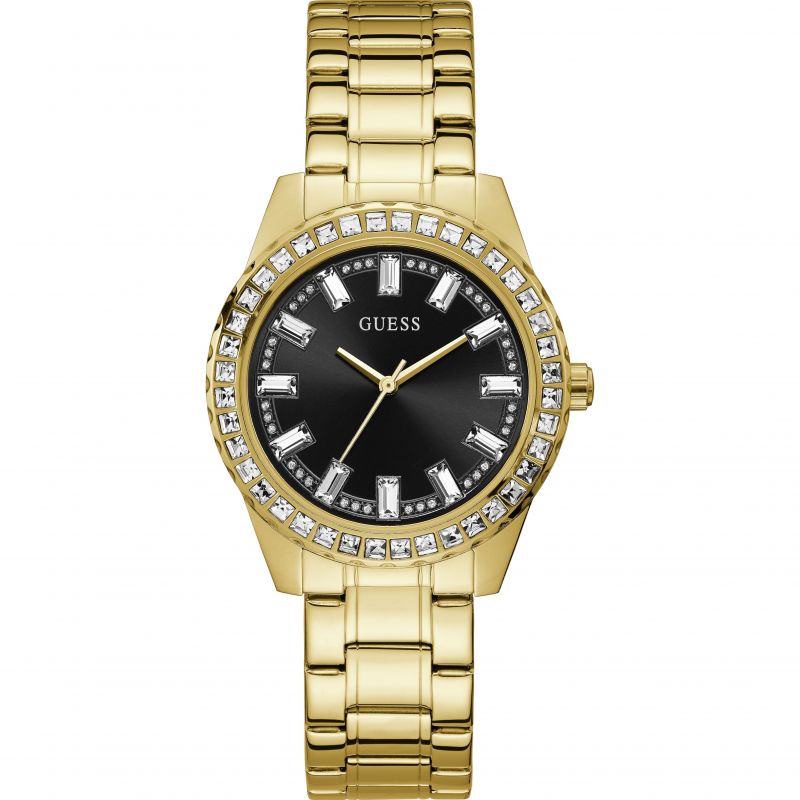 Guess Sparkler Diamonds Black Dial Gold Steel Strap Watch for Women - GW0111L2 Buy Now By Guess