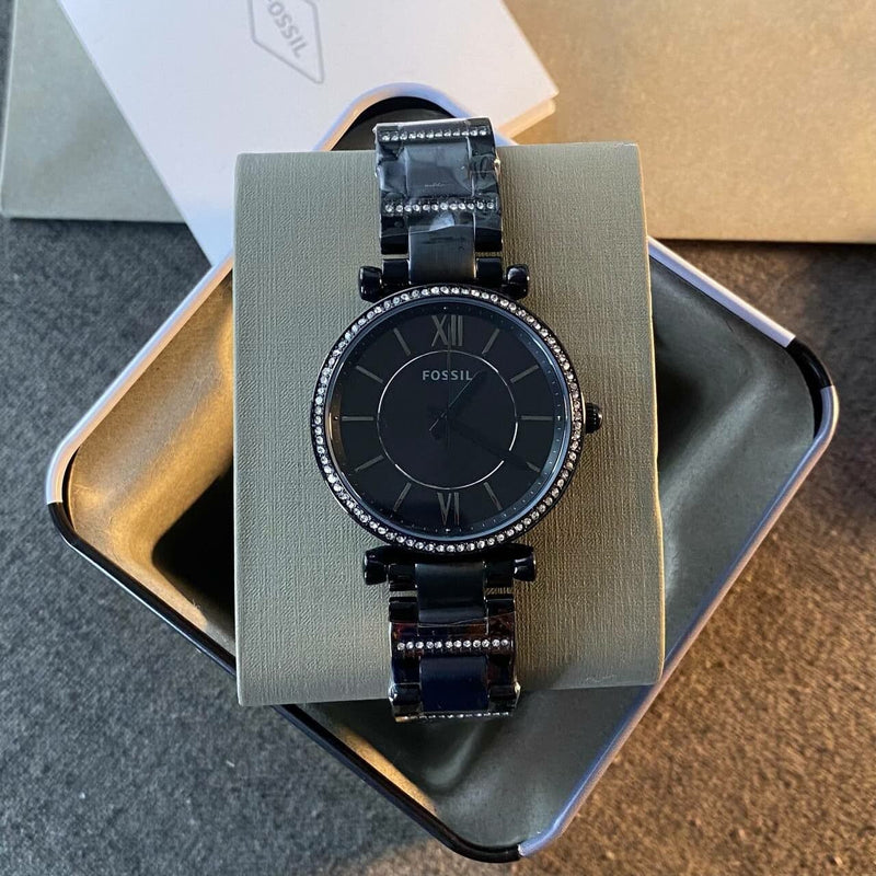 Fossil Carlie Black Dial Black Steel Strap Watch for Women - ES4488 Buy Now By Fossil
