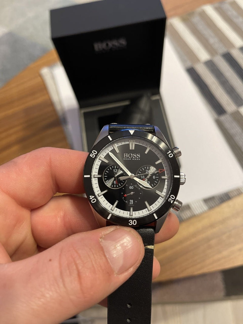 Hugo Boss Chronograph Black Dial Black Leather Strap Watch for Men - 1513864 Buy Now By Hugo Boss