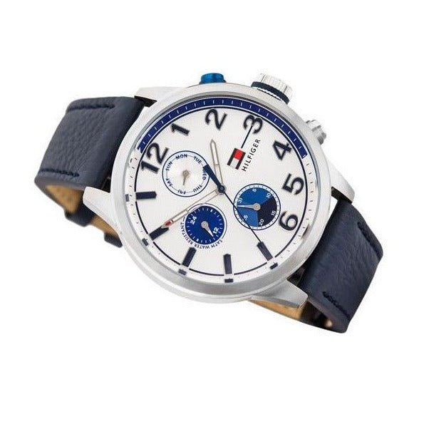 Shop Tommy Hilfiger Jackson Silver Dial Black Leather Strap Watch for Men - 1791240 in USA