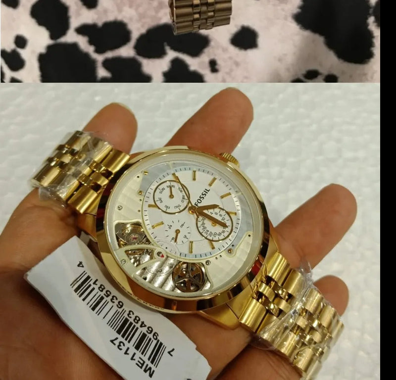 Fossil Townsman Chronograph Skeleton Gold Dial Gold Steel Strap Watch for Men - ME1137 Buy Now By Fossil