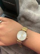 Emporio Armani Gianni T Bar Silver Dial Gold Stainless Steel Strap Watch For Women - AR1877 Buy Now By Emporio Armani