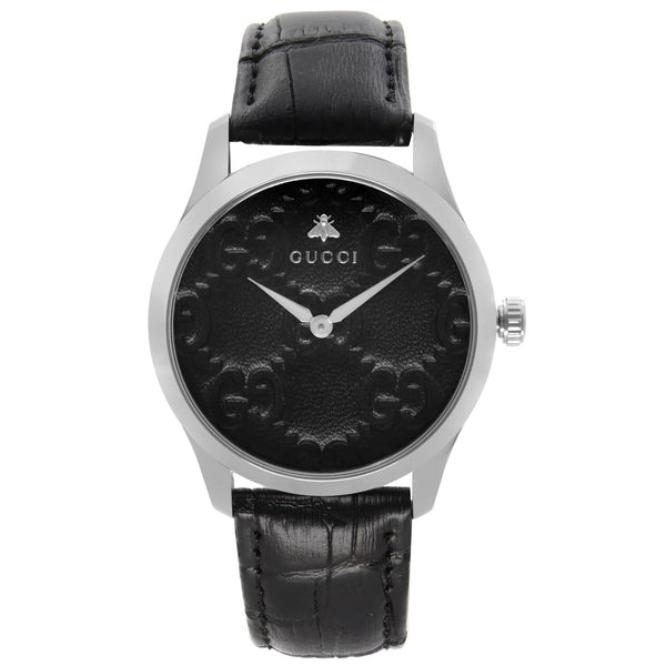 Shop Gucci G Timeless Quartz Black Dial Black Leather Strap Watch For Men - YA1264031 in USA