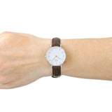 Daniel Wellington Classic Petite White Dial Brown Leather Strap Watch For Women - DW00100239