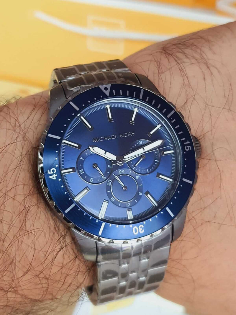 Michael Kors Chronograph Cunningham Multifunction Blue Dial Grey Steel Strap Watch For Men - MK7155 Buy Now By Michael Kors
