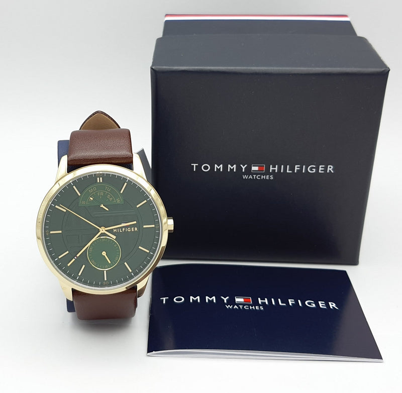 Tommy Hilfiger Hunter Green Dial Brown Leather Strap Watch for Men - 1791607