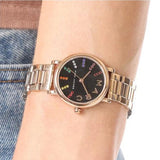 Marc Jacobs Roxy Black Dial Rose Gold Steel Strap Watch for Women - MJ3569