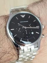 Emporio Armani Chronograph Black Dial Silver Steel Strap Watch For Men - AR11017 Buy Now By Emporio Armani