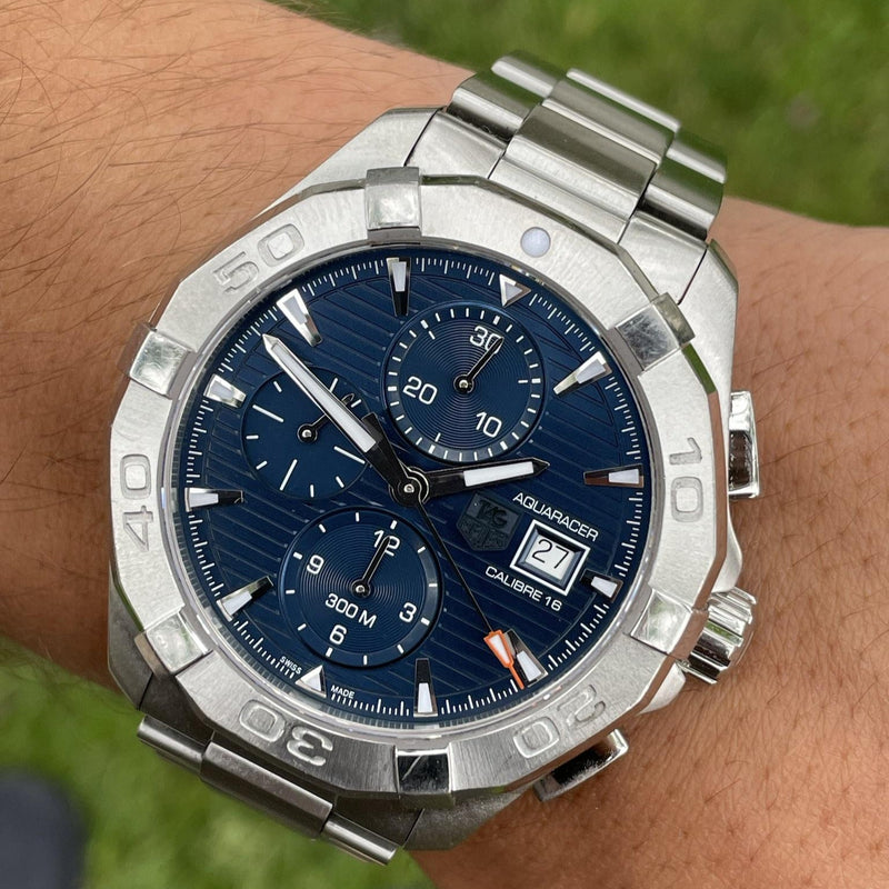 Tag Heuer Aquaracer Automatic Chronograph Blue Dial Silver Steel Strap Watch for Men - CAY2112.BA0927