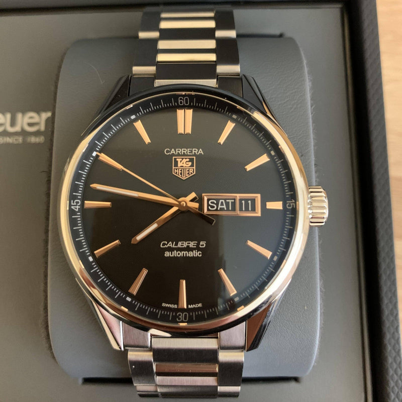 Tag Heuer Carrera Calibre 5 Automatic Black Dial Silver Steel Strap Watch for Men - WAR201C.BA0723