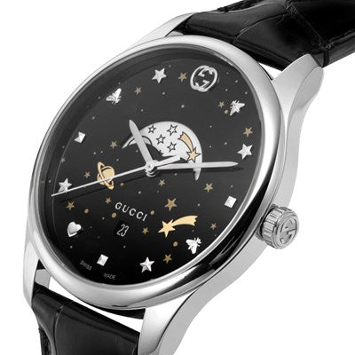 Shop Gucci G-Timeless Moonphase Black Dial Black Leather Strap Watch For Men - YA126327 in USA
