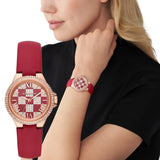Michael Kors Camille Three Hand Crystals Rose Gold Dial Red Leather Strap Watch For Women - MK4701 Buy Now By Michael Kors