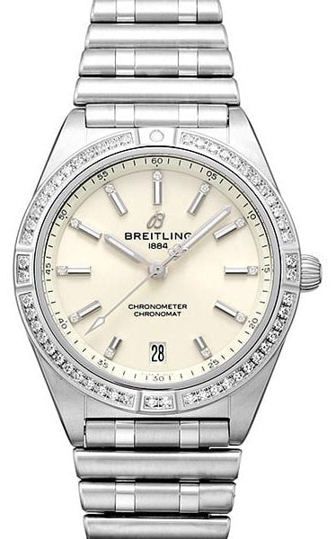 Breitling Chronomat Automatic 36 Diamonds White Dial Silver Steel Strap Watch for Women - A10380591A1A1