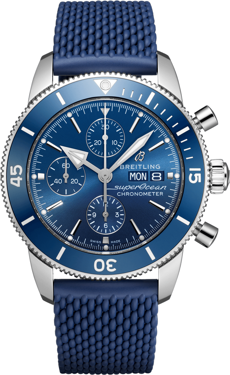 Breitling Superocean Heritage Chronograph 44 Blue Dial Blue Mesh Bracelet Watch for Men - A13313161C1S1