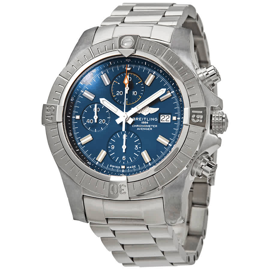 Breitling Avenger Chronograph 45mm Blue Dial Silver Steel Strap Watch for Men - A13317101C1A1