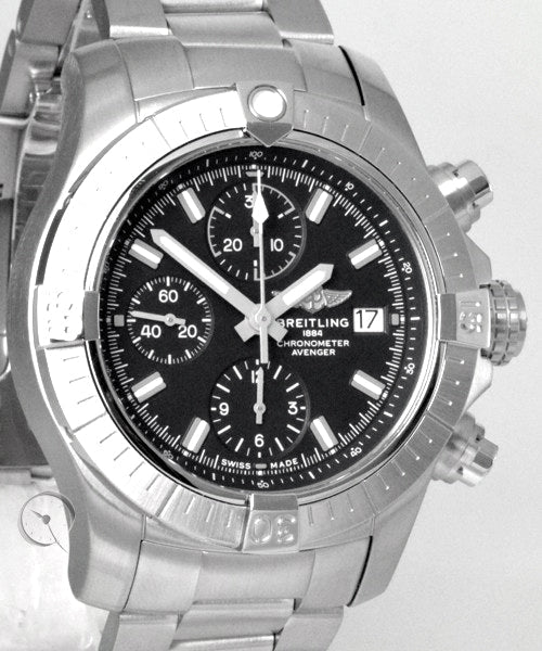 Shop Breitling Avenger Chronograph 43 Black Dial Silver Steel Strap Watch for Men - A13385101B1A1 in USA