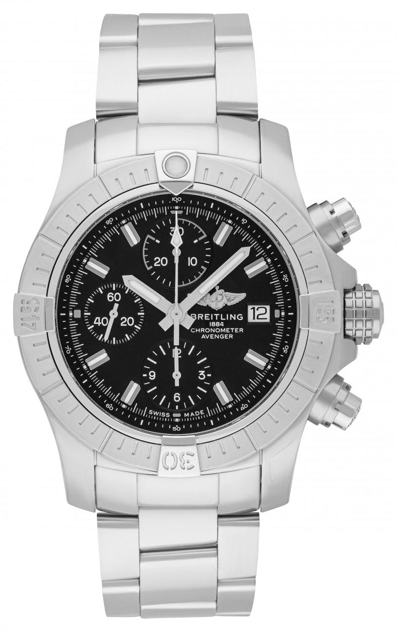 Shop Breitling Avenger Chronograph 43 Black Dial Silver Steel Strap Watch for Men - A13385101B1A1 in USA