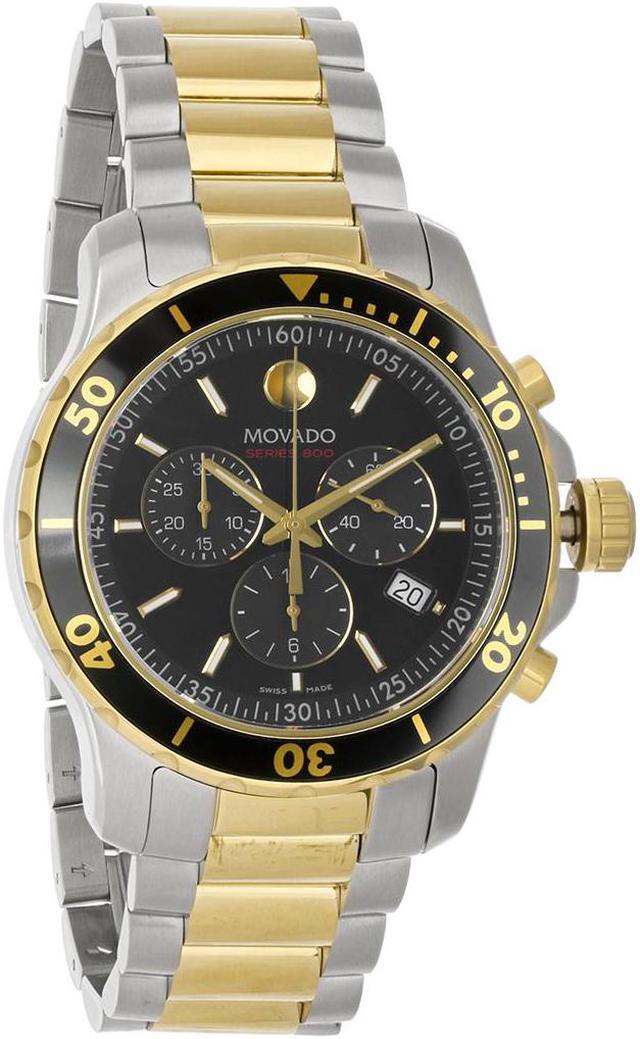 Shop Movado Series 800 Chronograph Black Dial Two Tone Steel Strap Watch For Men - 2600146 in USA