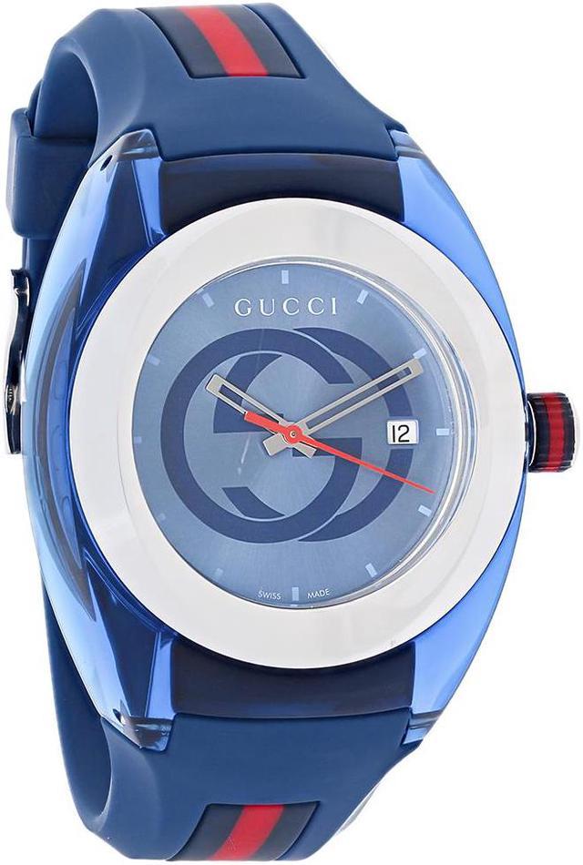 Shop Gucci Sync XXL Quartz Blue Dial Blue Rubber Strap Watch For Men - YA137104 in USA