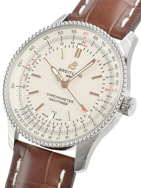 Shop Breitling Navitimer 1 Automatic 41mm White Dial Brown Leather Strap Mens Watch - A17326211G1P1 in USA