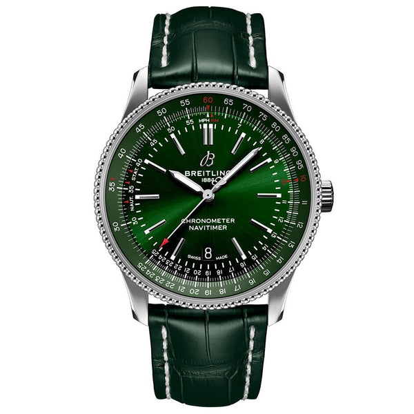 Breitling Navitimer Automatic 41mm Green Dial Green Leather Strap Watch for Men - A17326361L1P1
