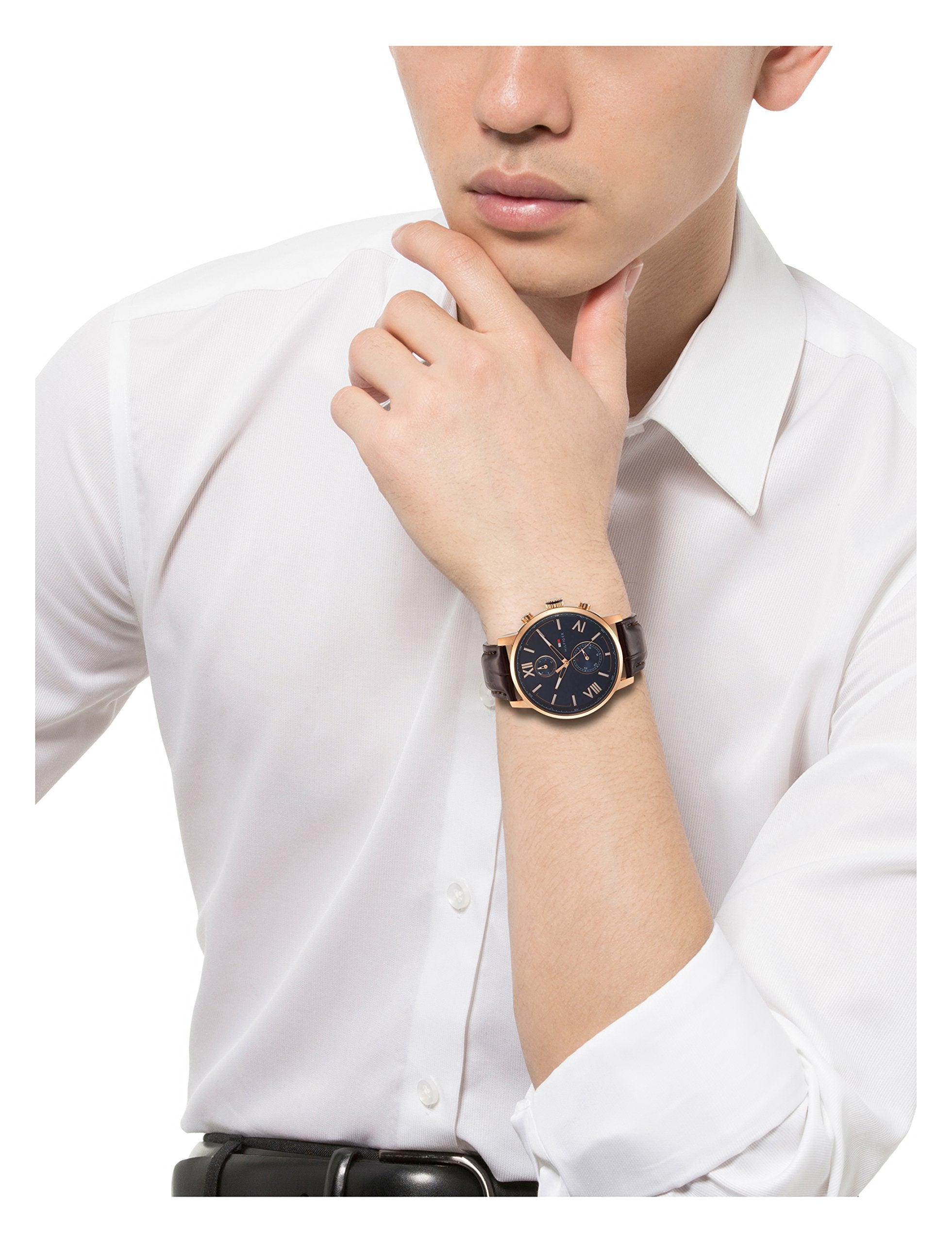 Tommy Hilfiger Aiden Quartz Blue Dial Brown Leather Strap Watch for Men - 1791308