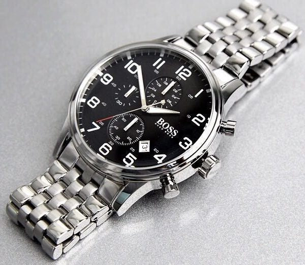 Hugo Boss Aeroliner Chronograph Quartz Black Dial Silver Steel Strap Watch For Men - HB1512446 Buy Now By Hugo Boss