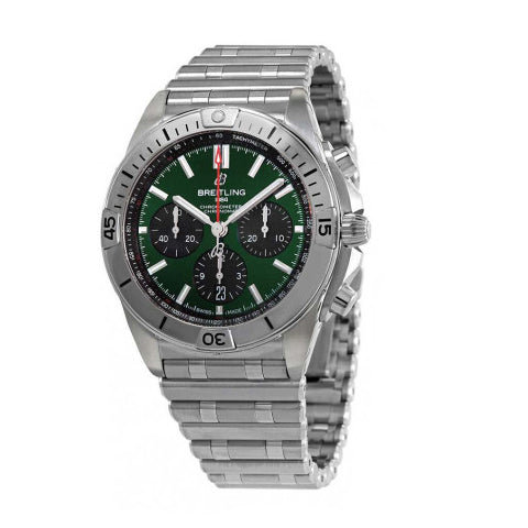 Breitling Chronomat B01 42 Green Dial Silver Steel Strap Watch for Men - AB0134101L1A1