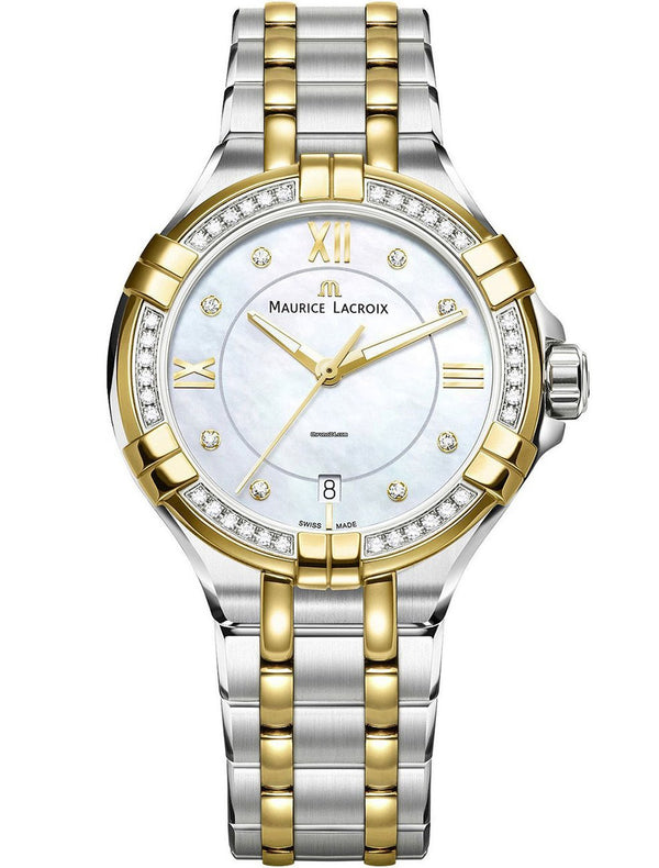 Shop Maurice Lacroix Aikon Diamonds Mother of Pearl Dial Two Tone Steel Strap Watch for Women - A11006-DY503-171-1 in USA